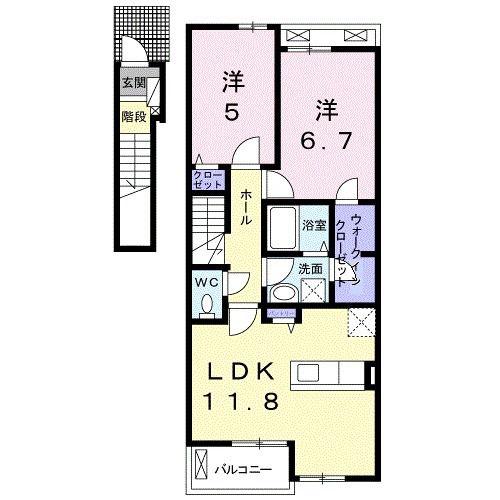 オーブ・リバーサイド(2LDK/2階)の間取り写真