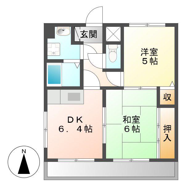 サンデンハイツ金山(2DK/5階)の間取り写真