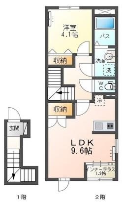 仲間町アパートB棟(1LDK/2階)の間取り写真