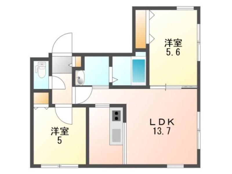 SUN LINE 南12条(2LDK/3階)の間取り写真