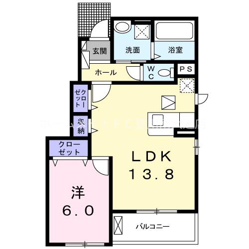 アイリス栗木山 II(1LDK/1階)の間取り写真