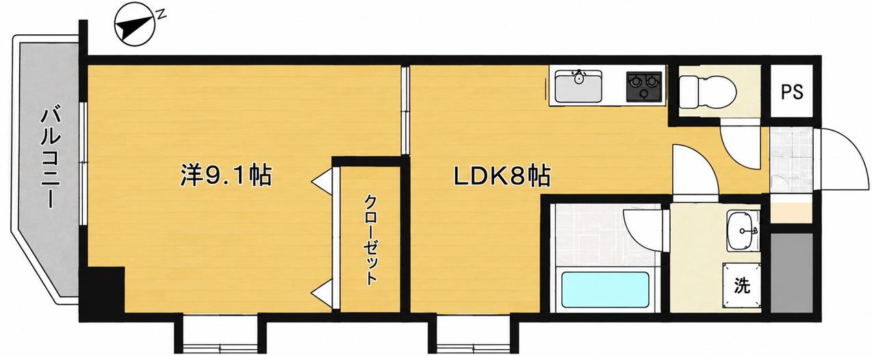 ユーコウビル山王(1DK/3階)の間取り写真