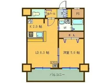 サンコート本通ガーデンヒルズ(1LDK/9階)の間取り写真