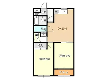 メゾン田村(2LDK/1階)の間取り写真