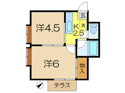 シャルルカツマタB棟(2K/1階)の間取り写真