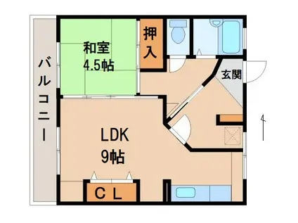 新山荘(1LDK/2階)の間取り写真