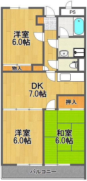 レジデンス第7石川(3DK/2階)の間取り写真