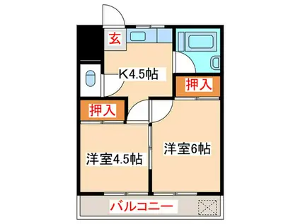 三和コーポ(2K/4階)の間取り写真