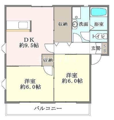 ハピネスI(2DK/1階)の間取り写真
