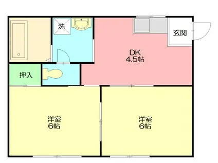 ヒルサイドK(2DK/1階)の間取り写真