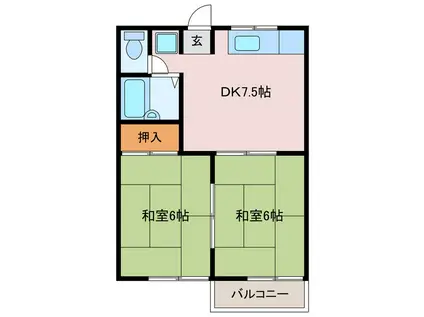 ハイツ三田(2DK/2階)の間取り写真