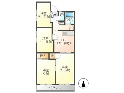 ロイヤルレジデンス六ツ暮(4DK/1階)の間取り写真