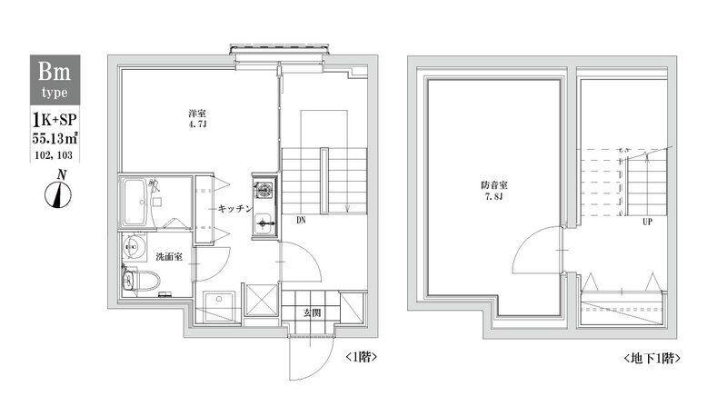 LEGALAND江古田(1K/B1階)の間取り写真