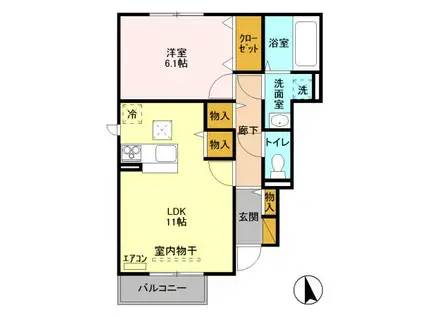 フィオーレ 壱番館(1LDK/1階)の間取り写真