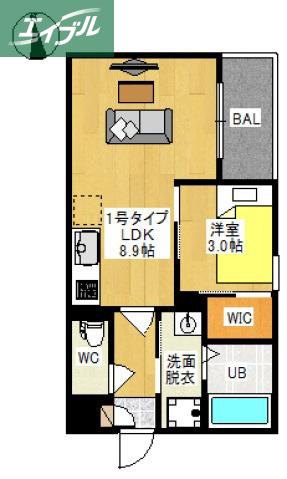 REGALEST 十日市西町(1LDK/3階)の間取り写真