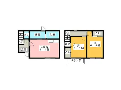 サザンクロス(2LDK/2階)の間取り写真