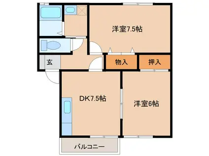シャルムA棟(2DK/2階)の間取り写真