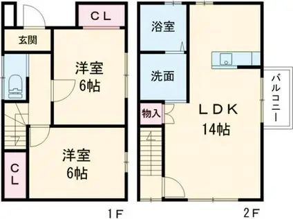 アットホーム朝日谷(2LDK/1階)の間取り写真