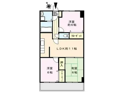 レジデンス高屋敷(3LDK/3階)の間取り写真