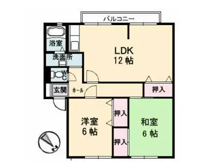 サンガーデンひあさ B棟(2LDK/1階)の間取り写真