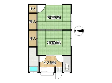 西本アパート(2K/1階)の間取り写真