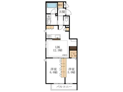 グランディール(2LDK/2階)の間取り写真