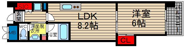 マスターズレジデンス道頓堀II(1LDK/4階)の間取り写真