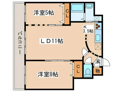 PINO GROVE FUSHIMI(2LDK/4階)の間取り写真