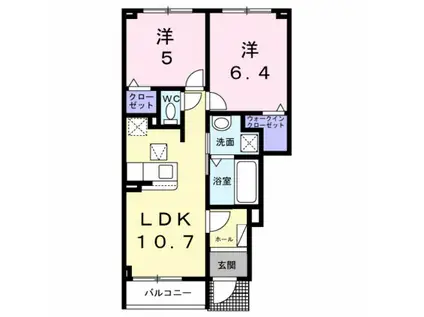 フォレストヒルズB(2LDK/1階)の間取り写真