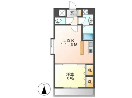 フラットS(1LDK/2階)の間取り写真