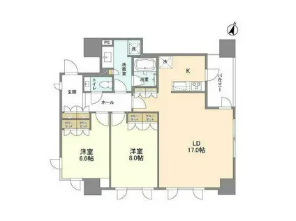 ラサンテ麹町(2LDK/12階)の間取り写真