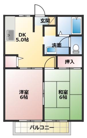コーポはなみずき A(2DK/2階)の間取り写真