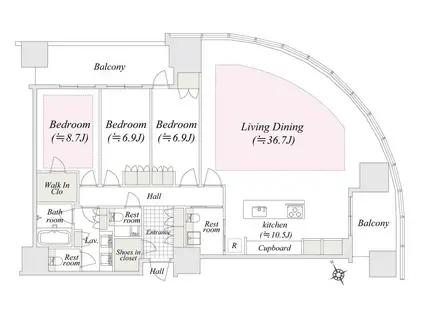 麻布台ヒルズレジデンスB(3LDK/30階)の間取り写真