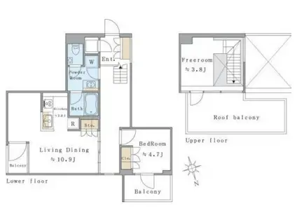ブリリアイスト西麻布霞町(1LDK/3階)の間取り写真