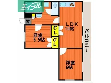 パルフィオーレF(2LDK/2階)の間取り写真