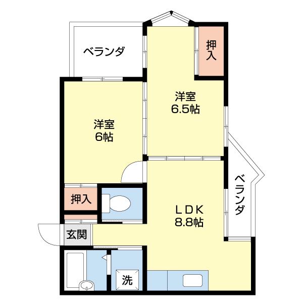 オネストビル(2LDK/3階)の間取り写真