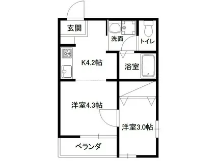 スカイブルーコート(1SK/2階)の間取り写真