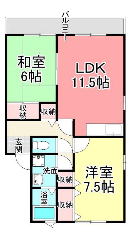 セジュール高松A(2LDK/2階)の間取り写真