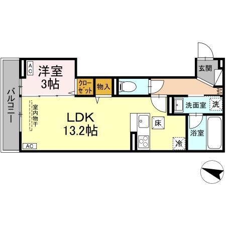 DーRESIDENCE明神(1LDK/3階)の間取り写真