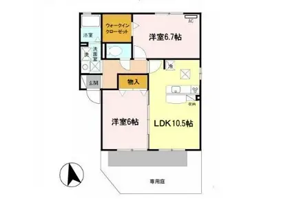 サンヴィレッジ田尻A棟(2LDK/1階)の間取り写真