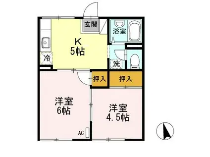 コーポ羽衣Cシャルダン(2K/1階)の間取り写真