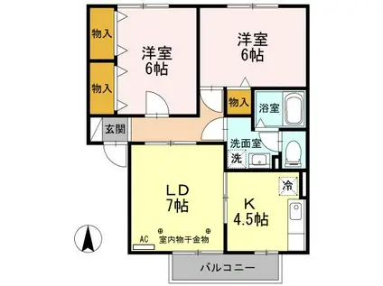 グランドール沢村A棟(2LDK/1階)の間取り写真