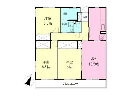 サウセ茅ヶ崎南(3LDK/2階)の間取り写真