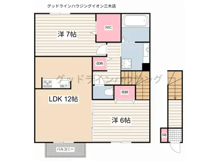 セジュール加佐A(2LDK/2階)の間取り写真