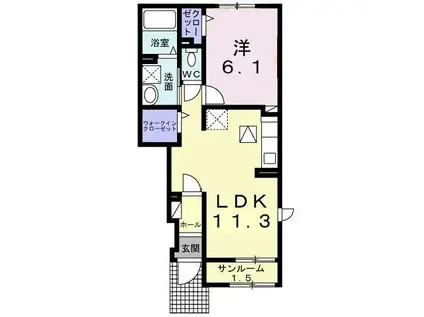 モンテ・リーヴル(1LDK/1階)の間取り写真