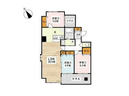 ディライト水前寺(3LDK/3階)の間取り写真