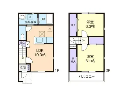 ユニゾンB(2LDK/1階)の間取り写真