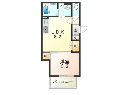 クリエオーレ巽東(1LDK/2階)の間取り写真