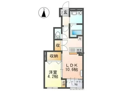 オーヴェスト カーサ(1LDK/1階)の間取り写真