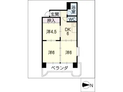第3宮地マンション記念橋(3DK/6階)の間取り写真